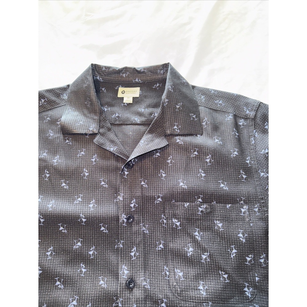 Haggar Short Sleeve Blue  Mens Button Up Martini Glass Pattern XXL